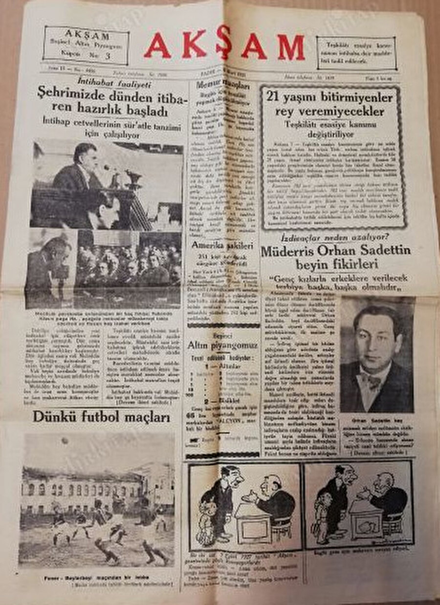 Akşam Gazetesinin 8 Mart 1931 yılı sayısında Müderris Orhan beyin fikirlerine yer veriliyor.