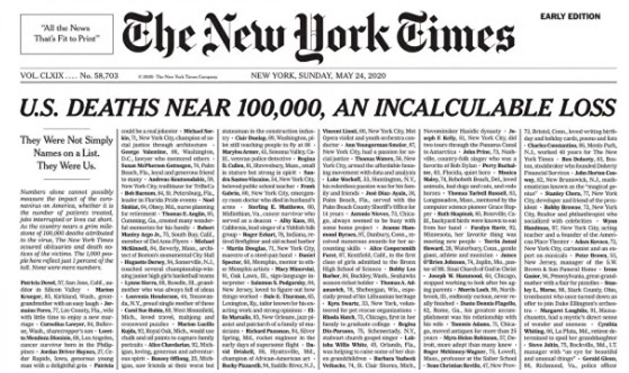 New York Times gazetesinin manşeti