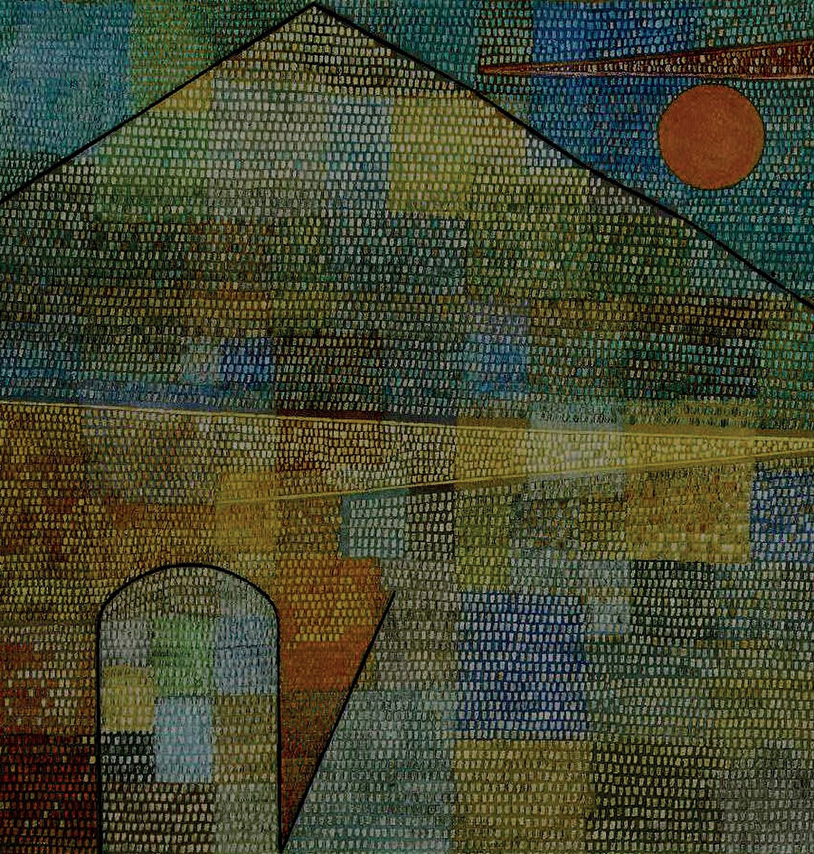 Ad Parnassum, 1932: Klee’nin başyapıtları arasında sayılan bu eser, sanatçının 1930’lu yıllarda Georges Seurat ve Paul Signac’ın puantilist tekniğini benimseyerek, resim geleneğine yeni bir yorum getirdiği dönemin eseridir. Yunan mitolojisinde Apollon ile dokuz ilham perisinin yaşadığı Parnassus, sanatçılara ve şairlere ilham veren yerdir.