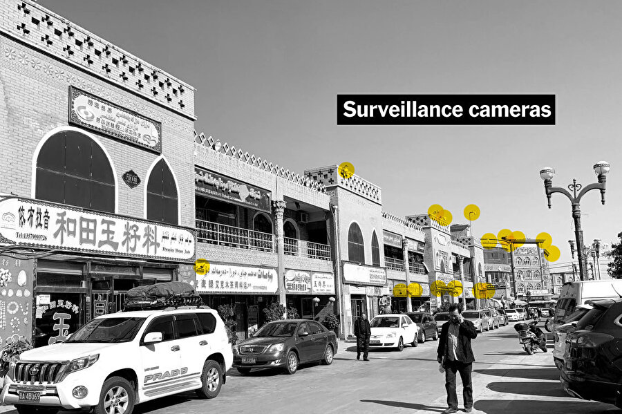 Çin'de her köşe başına yerleştirilen "güvenlik kameraları".
