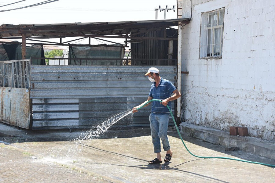 Evlerinin önünü yıkıyorlar