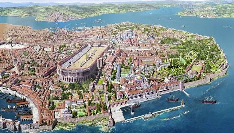 İmparator I. Konstantinos şehrin merkezine oval formda kendi adıyla anılan yapının bir görseli. 