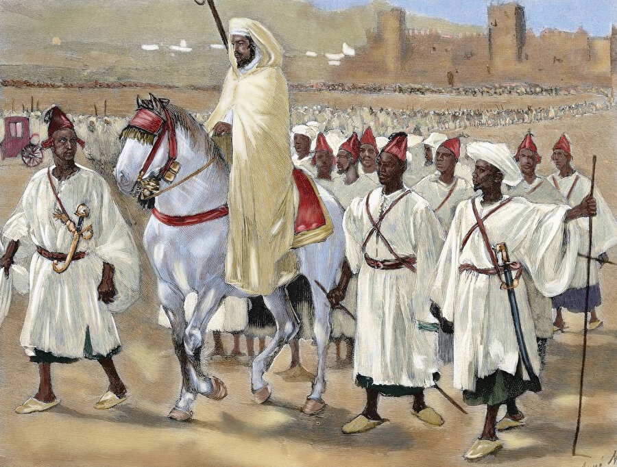 Fas Sultanı Birinci Hasan'ı (1836-1894) tasvir eden bir tablo.