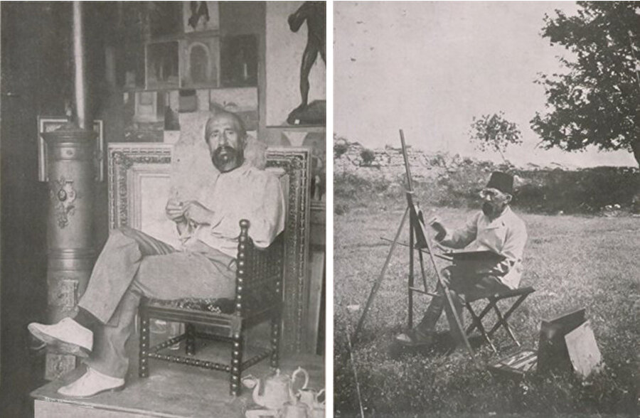 Osman Hamdi Bey çalışmalarını yaparken.