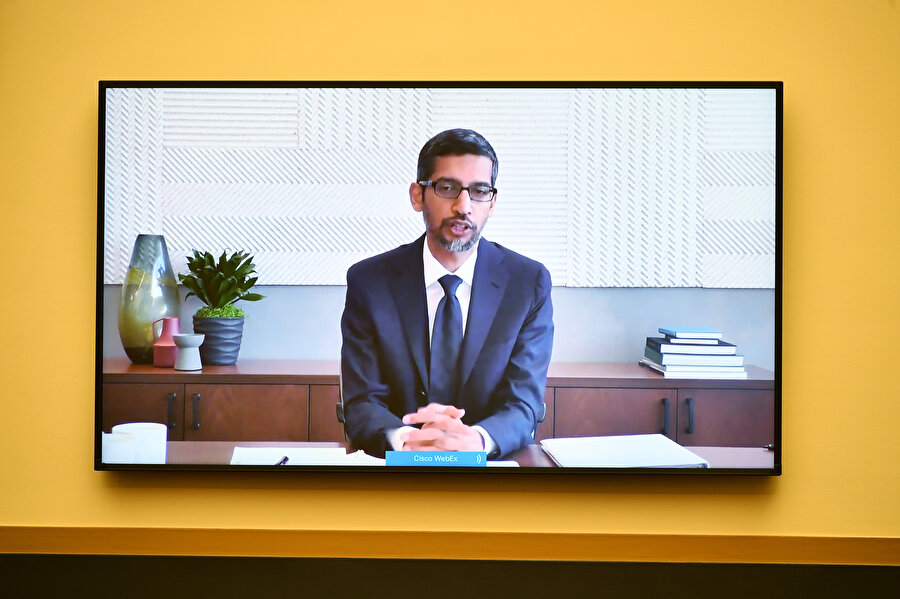 Google CEO'su Sundar Pichai Kongre'de ifade verirken, 29 Temmuz 2020