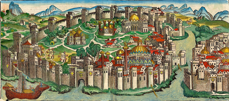 Schedel'in fetih öncesini gösteren 1492 tarihli İstanbul betimlemesi