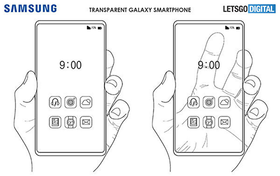 Yarı saydam yapı, Samsung'un aldığı patent görselinde bu şekilde tasvir ediliyor. 