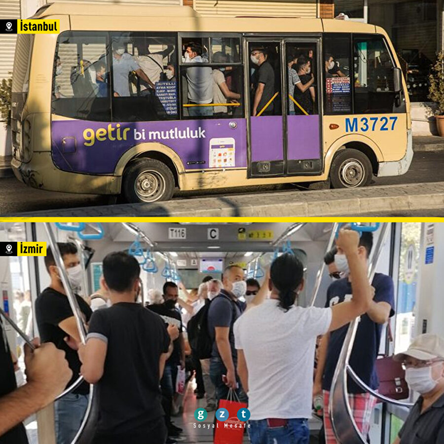 Uyarılara uyulmadı: Toplu taşımada sosyal mesafesiz yolculuk