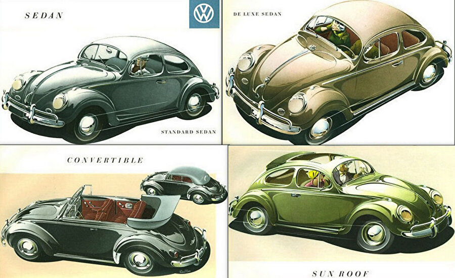 1956 yılında farklı Beetle modellerinin tanıtım afişi.
