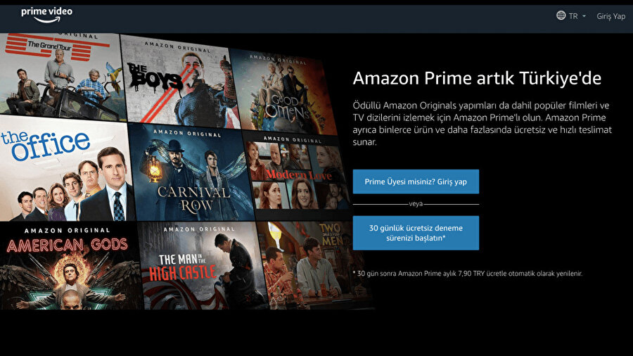 Amazon Prime Türkiye giriş sayfası