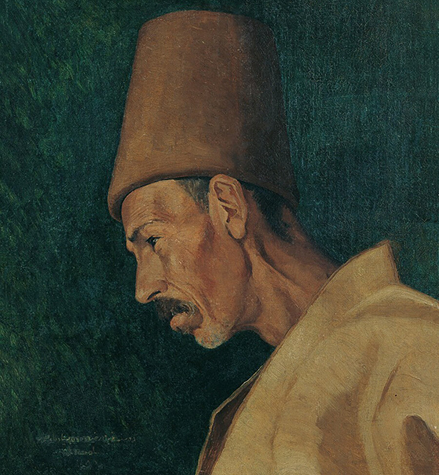 Osman Hamdi Bey’in bilinen erken eserlerinden Kökenoğlu Rıza Efendi Portresi, 1871. Portredeki erkek figürün kim olduğu bilinmemekle birlikte Osman Hamdi Bey’in sıkça yaptığı gibi kendini resmettiği düşünülüyor.