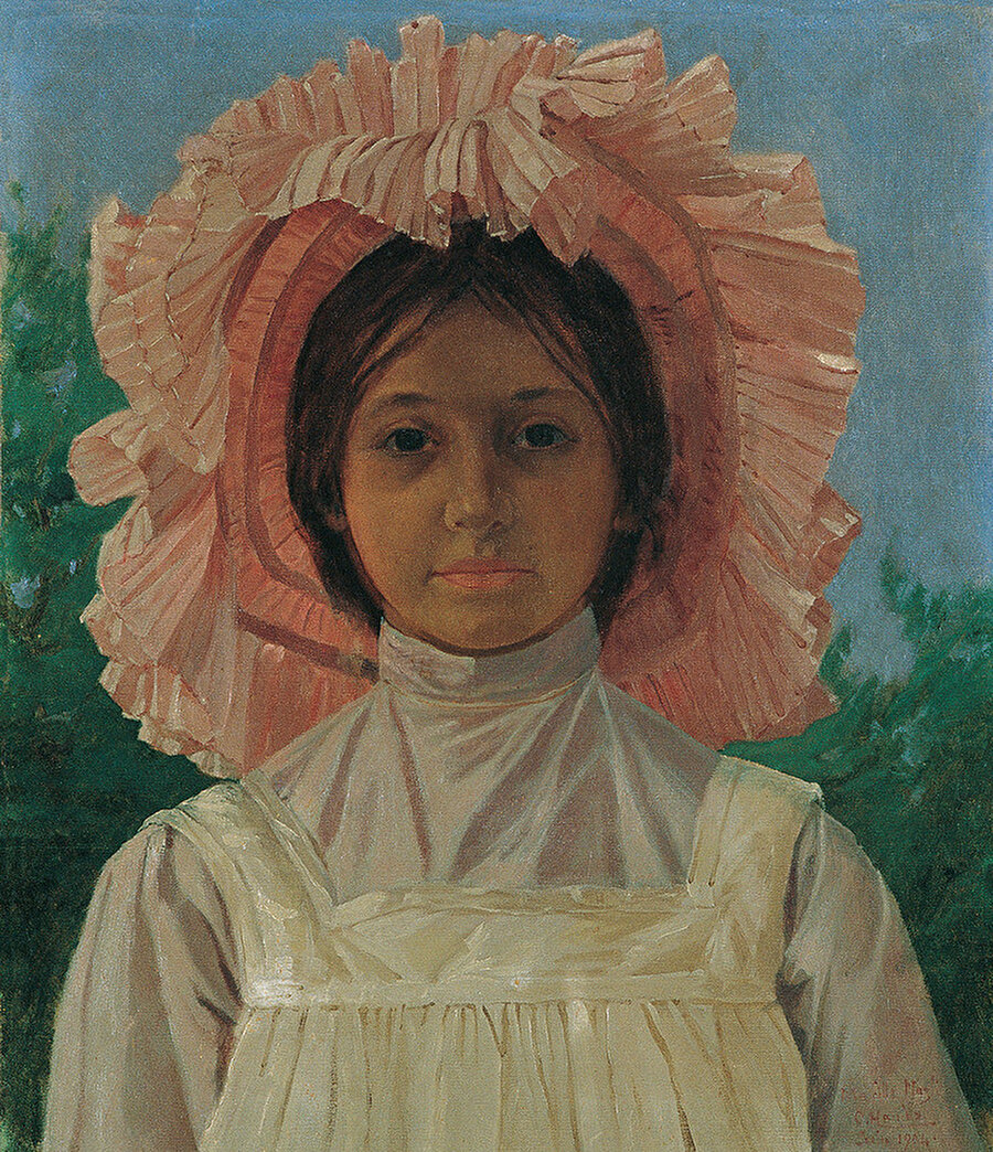 Pembe Başlıklı Kız, 1904. Osman Hamdi Bey’in kızı Nazlı’nın porte çalışmasıdır.