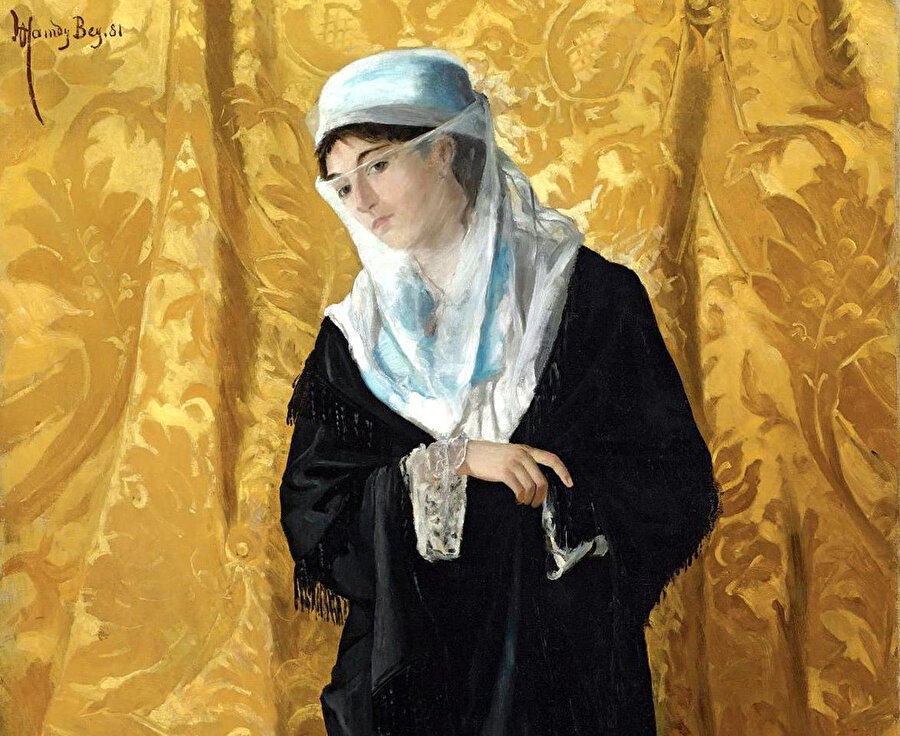 İstanbul Hanımefendisi, 1881. Tablo Türk resim sanatında bir kişinin tam boy resmedilmesinin ilk örneklerindendir. Osman Hamdi Bey’in aynı yıllarda benzer çalışmaları da olmur. 2019 yılında Viyana’daki bir müzayedede 1.7 milyon avroya alıcı bulmuştur.