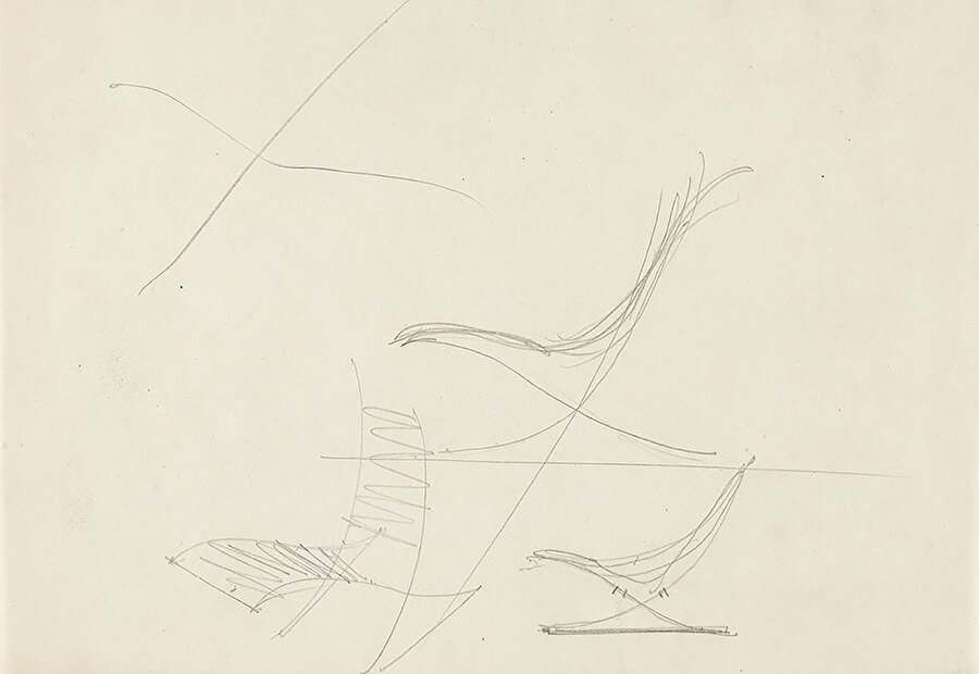 Ludwig Mies van der’in el çizimi eskizleri.