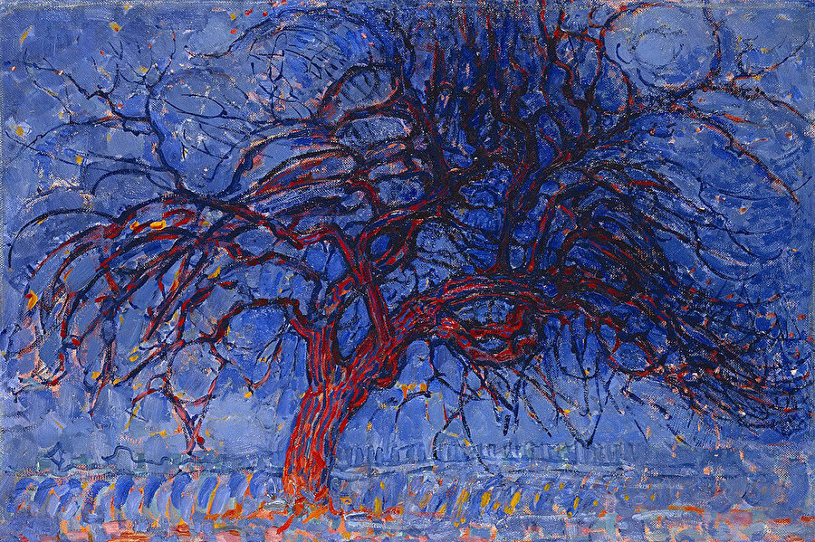 "Evening; Red Tree" (1908-10) eserinde soyutlaşmış, gerçeklikten uzaklaşan bir ağaç tasviri. 