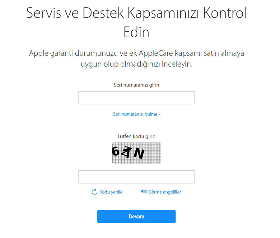 iPhone'ların garantisini web sitesi üzerinden seri numarası ve kod girerek hızlıca sorgulayabilirsiniz.