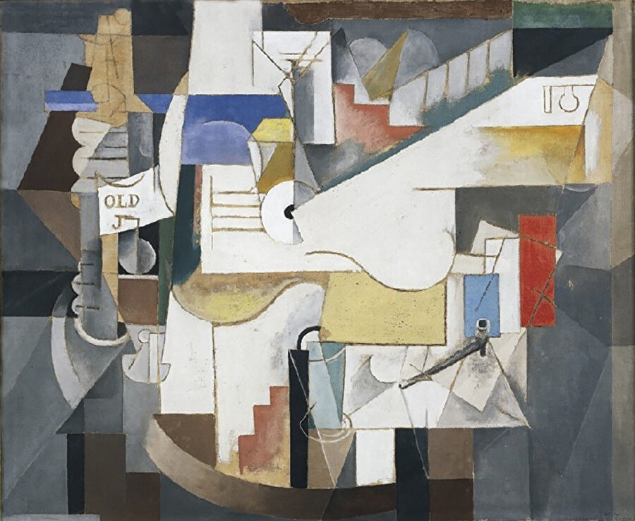 Bottle, Guitar and Pipe, 1912-1913 , 60x73cm, Museum Folkwang, Essen. 