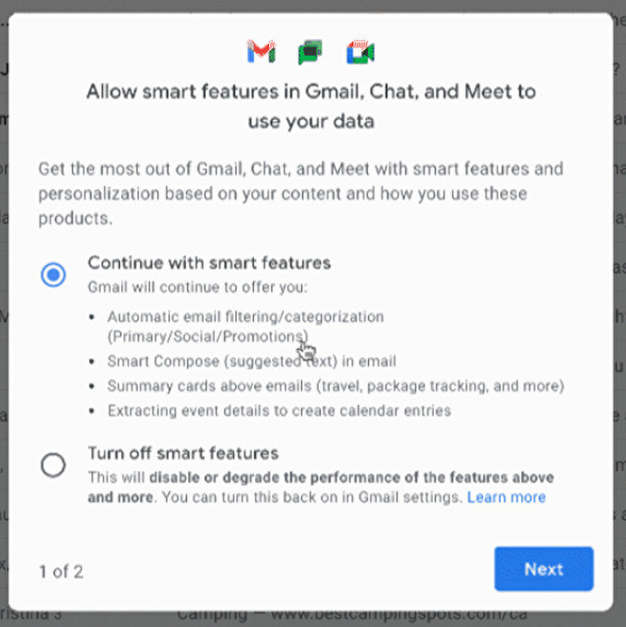 İsteyen kullanıcılar bu akıllı özellikleri kapattıklarında da Gmail'i kullanmaya devam edebilecekler. 