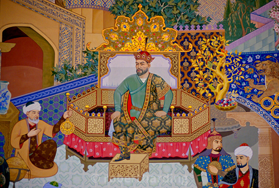 İbn Haldun ve Timur'un konuşmalarını tasvir eden bir minyatür.
