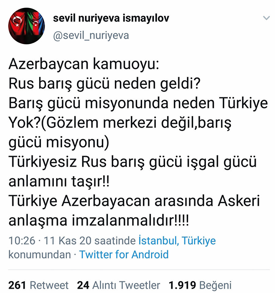 Gazeteci Sevil Nuriyeva'nın Twitter paylaşımı