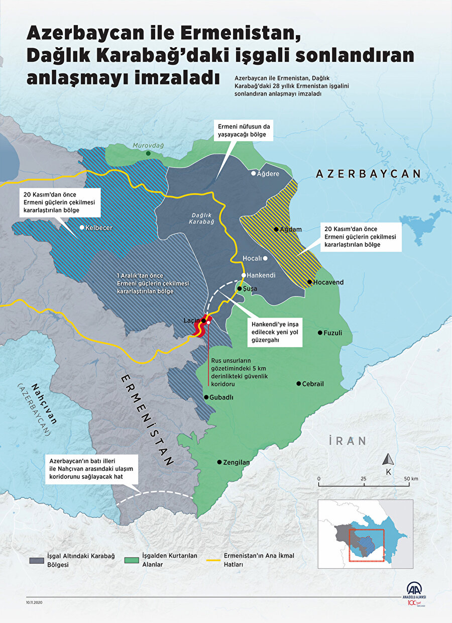 Azerbaycan ve Ermenistan arasında 10 kasımda yapılan Dağlık Karabağ anlaşması
