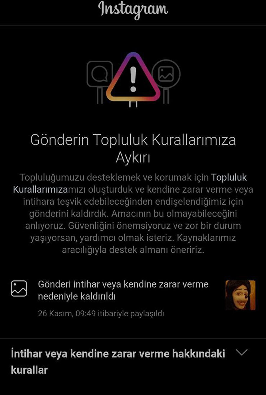 İntihar ve kendine zarar verme nedeniyle hesaplar kapatılıyor