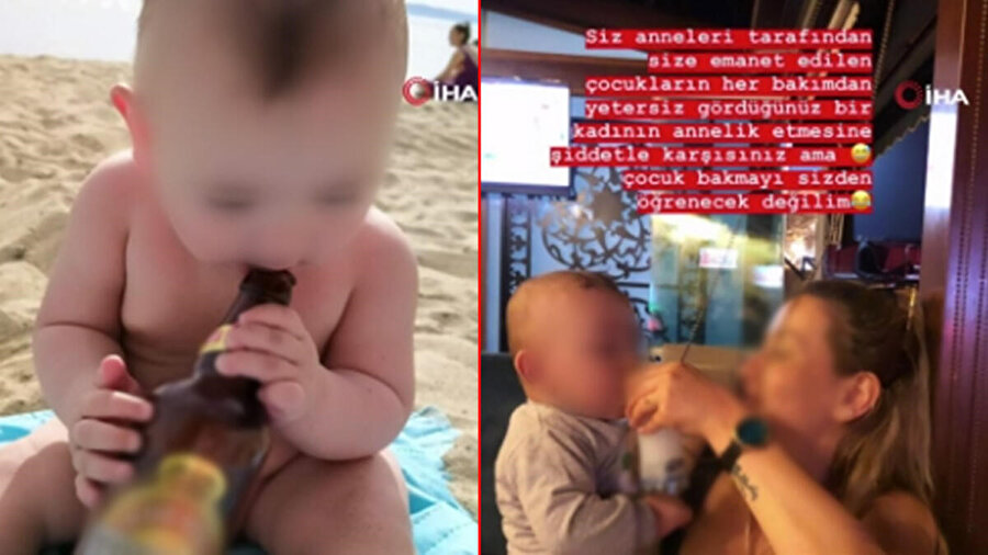 1,5 yaşındaki çocuğu alkolle paylaştığı fotoğraflar