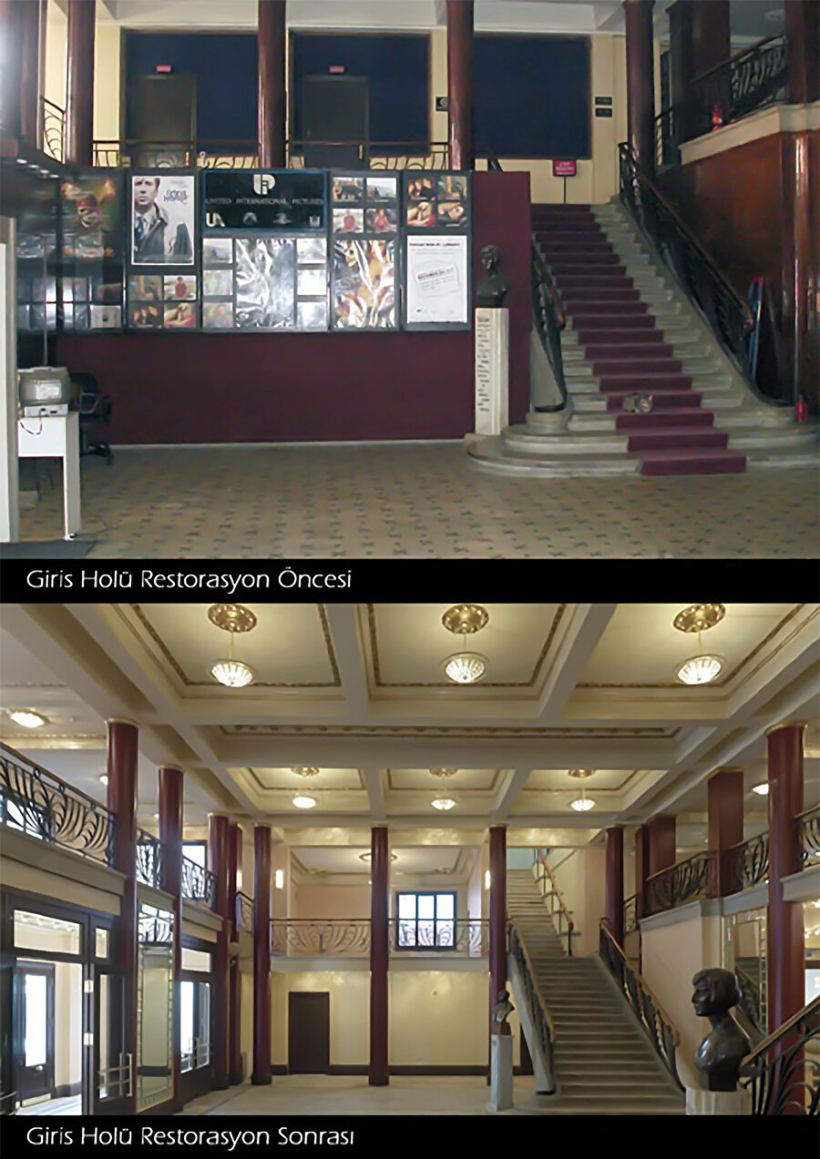 Restorasyon öncesi ve sonrası giriş holü.