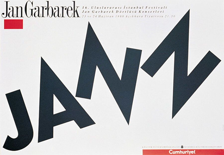 Tipografi tasarımından oluşan 16. Uluslararası İstanbul Festivali Jan Garbarek afiş tasarımı.