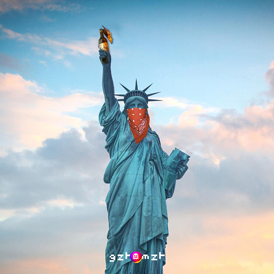 ​Özgürlük Heykeli de gösterilere katılmış