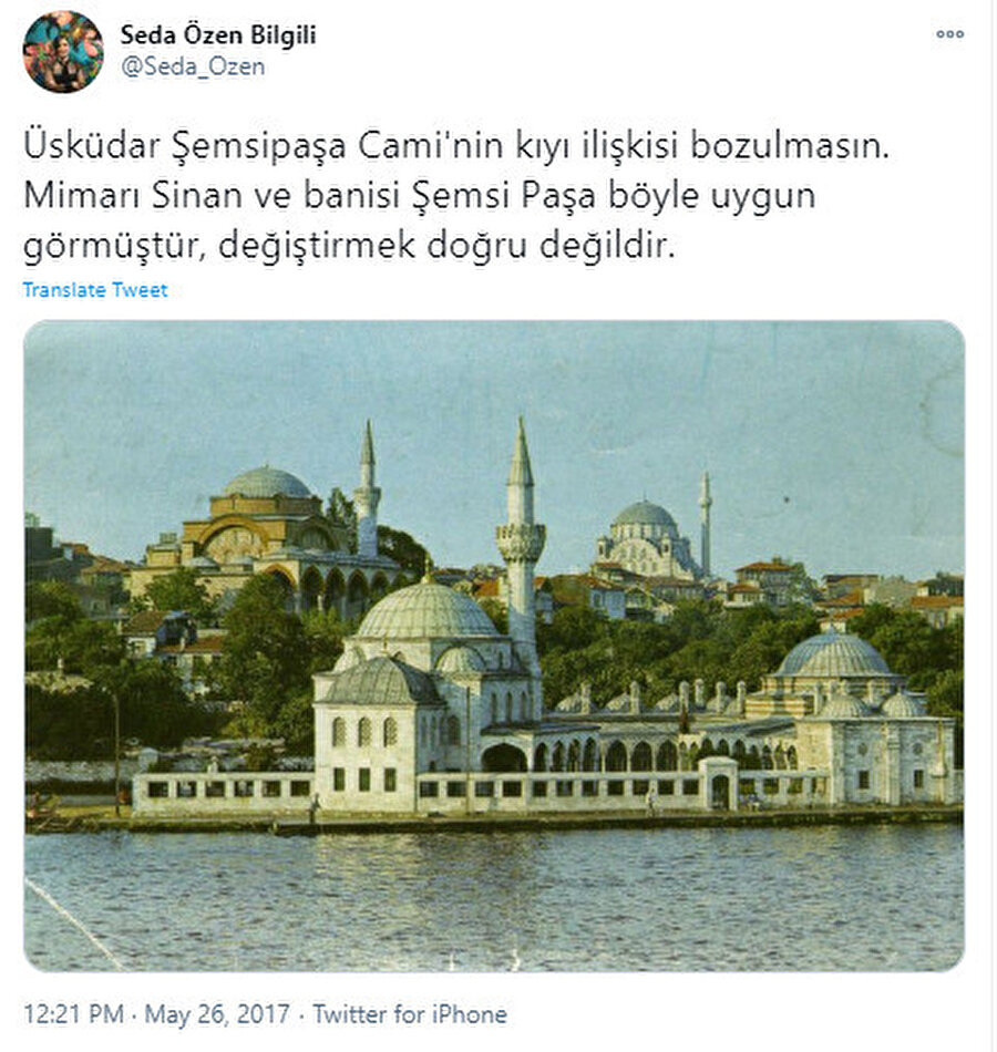 Y. Mimar, Restoratör Seda Özen Bilgili'nin tweeti.