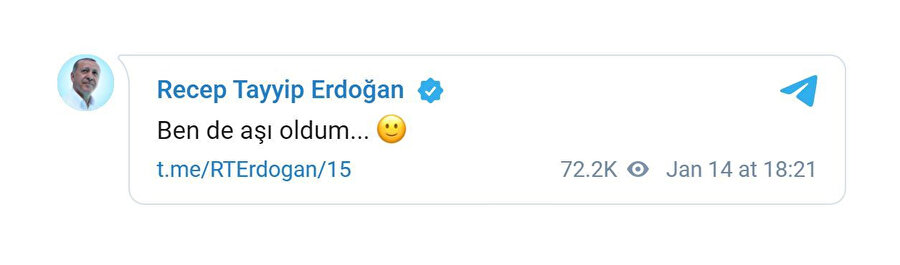 Cumhurbaşkanı Erdoğan'ın Telegram mesajı