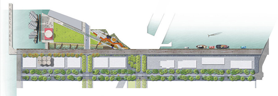 North Wharf Yürüyüş Yolu ve Silo Park konsept planı.