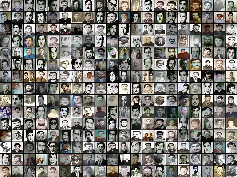 Hama Katliamı kurbanlarından bazılarının fotoğrafları.