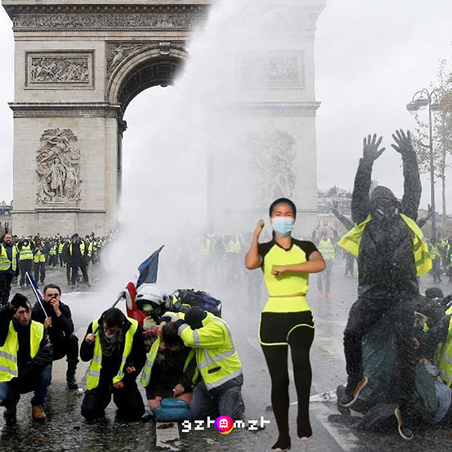Uğursuz ablamız sarı yeleklilerin arasında