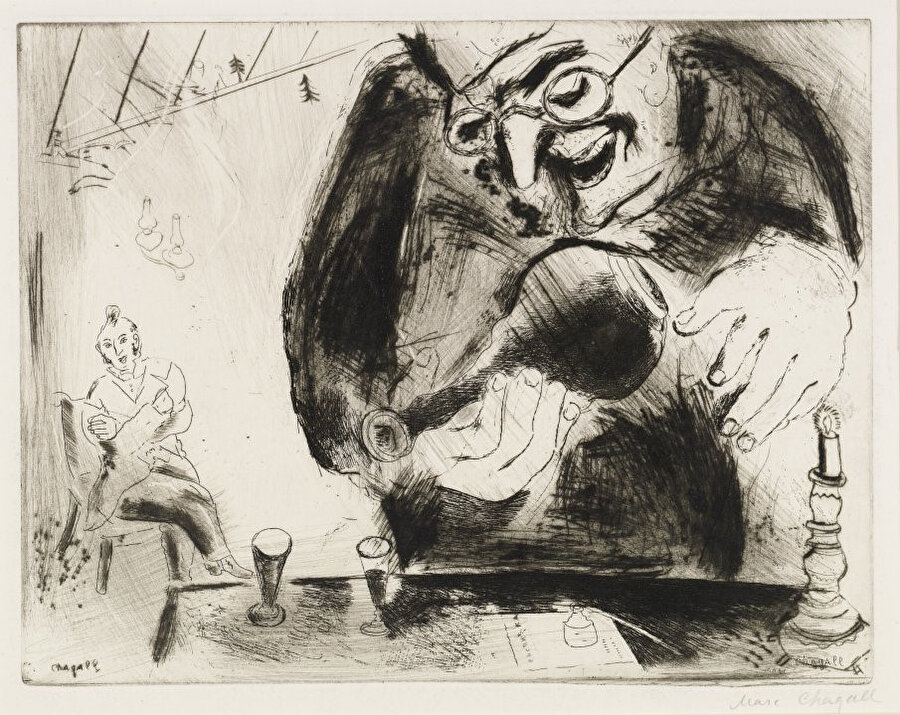 Marc Chagall'ın Ölü Canlar için yaptığı çizimlerden biri