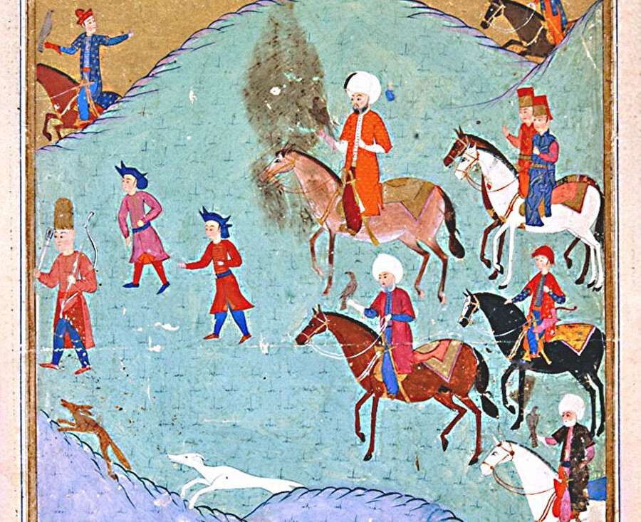 III. Murad’ı avlanırken gösteren bir minyatür. (TDV İslam Ansiklopedisi)