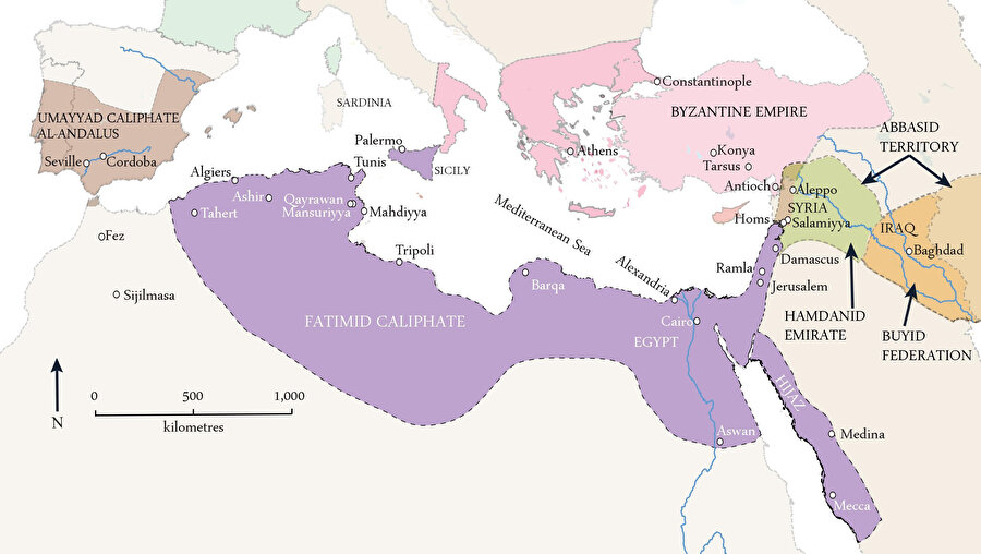 Fâtımî İmparatorluğu'nun en geniş sınırları.