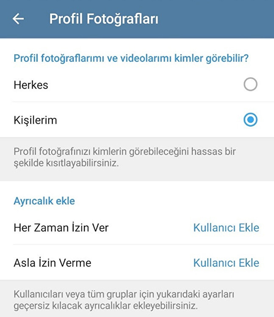 Telegram üzerinden profil fotoğrafınızı gizleyebilirsiniz. 