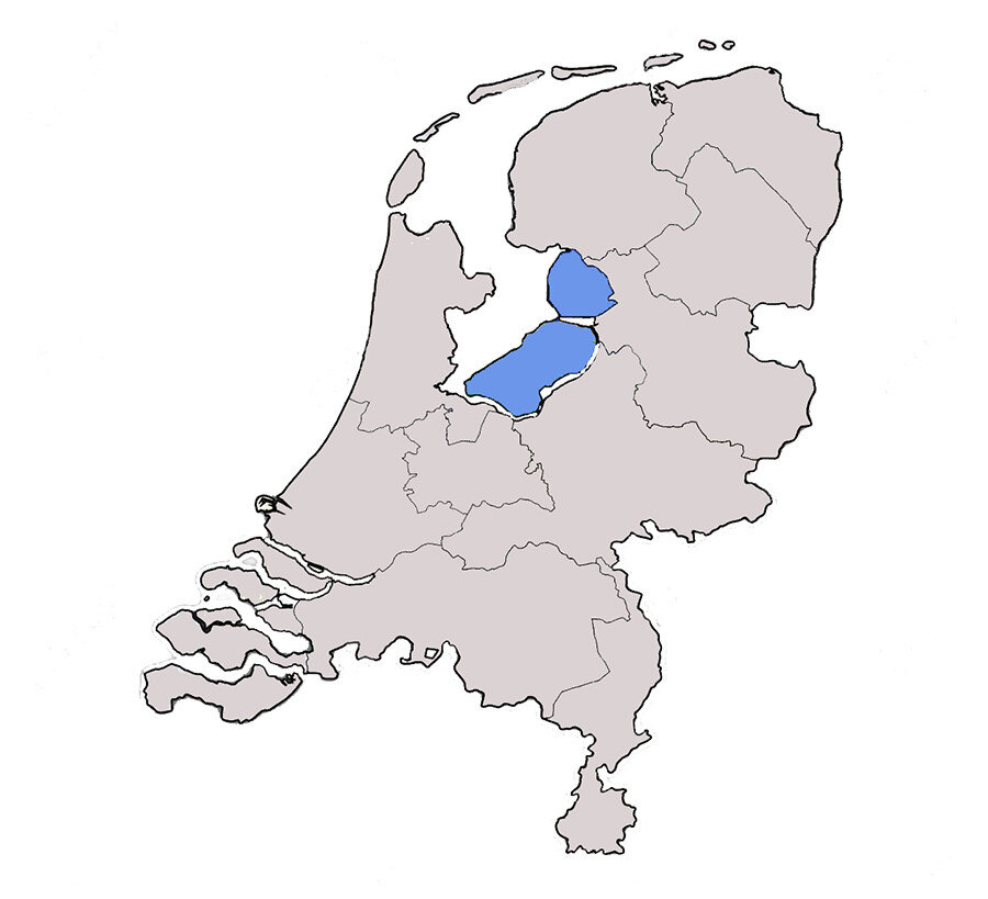 Hollanda anakarası ve Flevoland (Mavi Bölge).