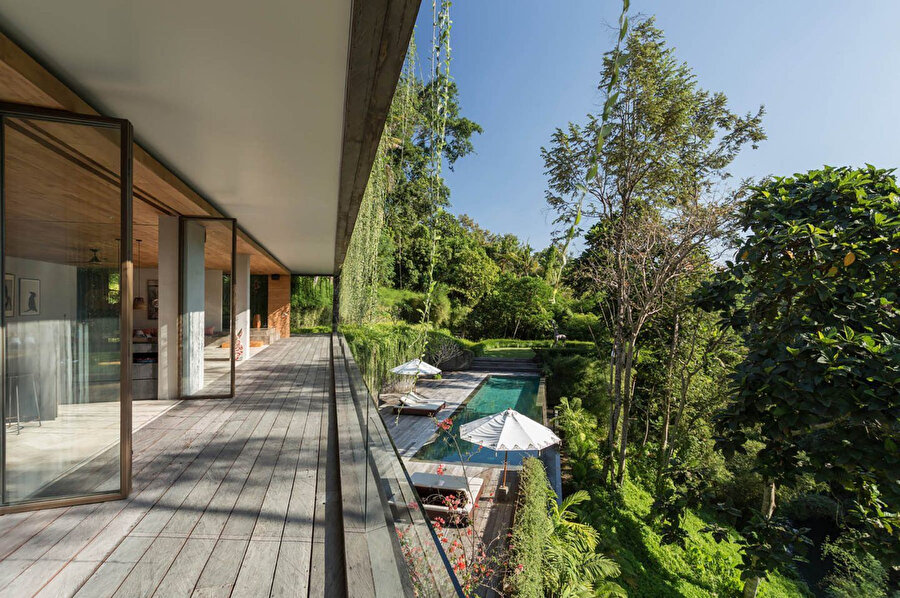 Chameleon Villa, Bali Ormanı'nın dikkat çekici manzaralarına bakıyor.