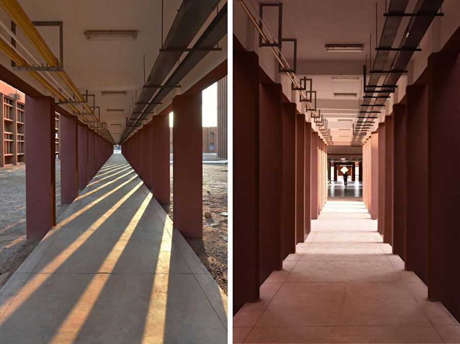 Koridorlar, hastanenin çeşitli bloklarını birbirine bağlıyor.