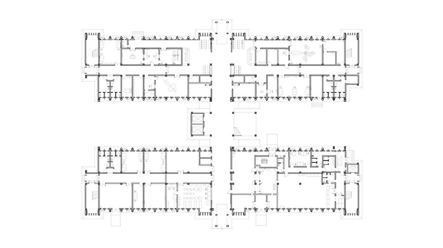 Tıbbi teknoloji binasının zemin kat planı.