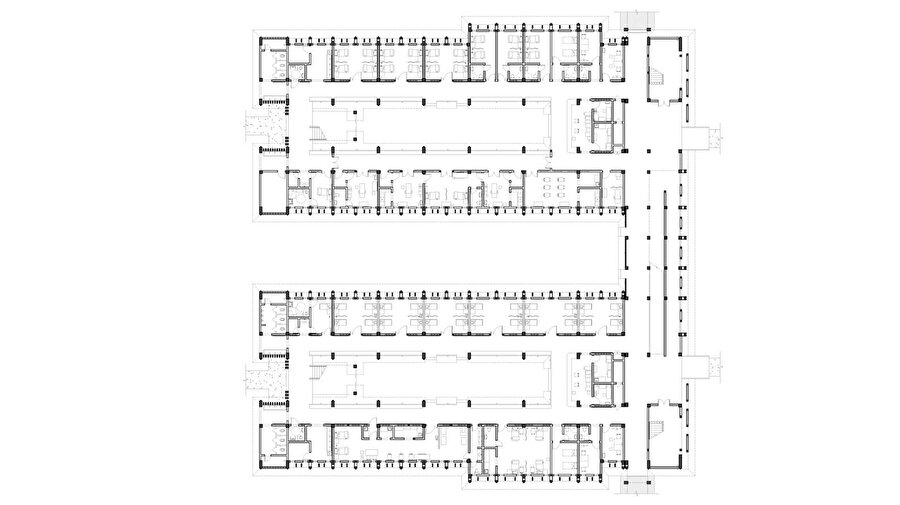Yatan hasta bölümünün zemin kat planı.