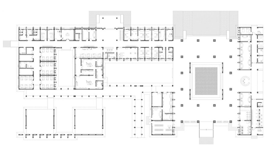 Acil durum yapısının zemin kat planı.