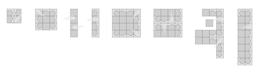 Modüler birimlerle oluşturulabilecek oturma alanı örnekleri.