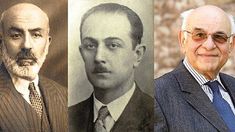 Sol baştan Mehmet Akif Ersoy, Mahir İz, Uğur Derman.