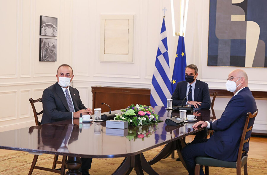 Yunanistan Başbakanı Kiryakos Miçotakis ile Dışişleri Bakanı Mevlüt Çavuşoğlu'nun görüşmesi
