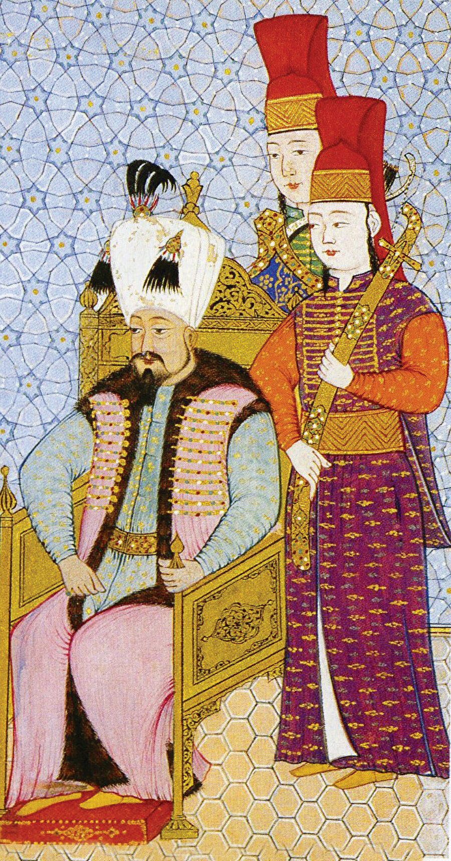  Teneffüs yerine tahta çıkan sultan: 1648’de daha 7 yaşına basmadan padişah olan Sultan IV. Mehmed, tahtın arkasındaki Hasodalı ağalar ile birlikte.