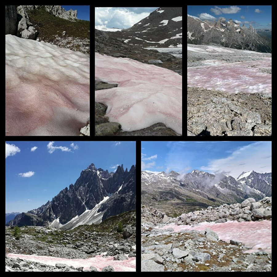 Alp Dağları'nda yağan kırmızı kardan görüntüler